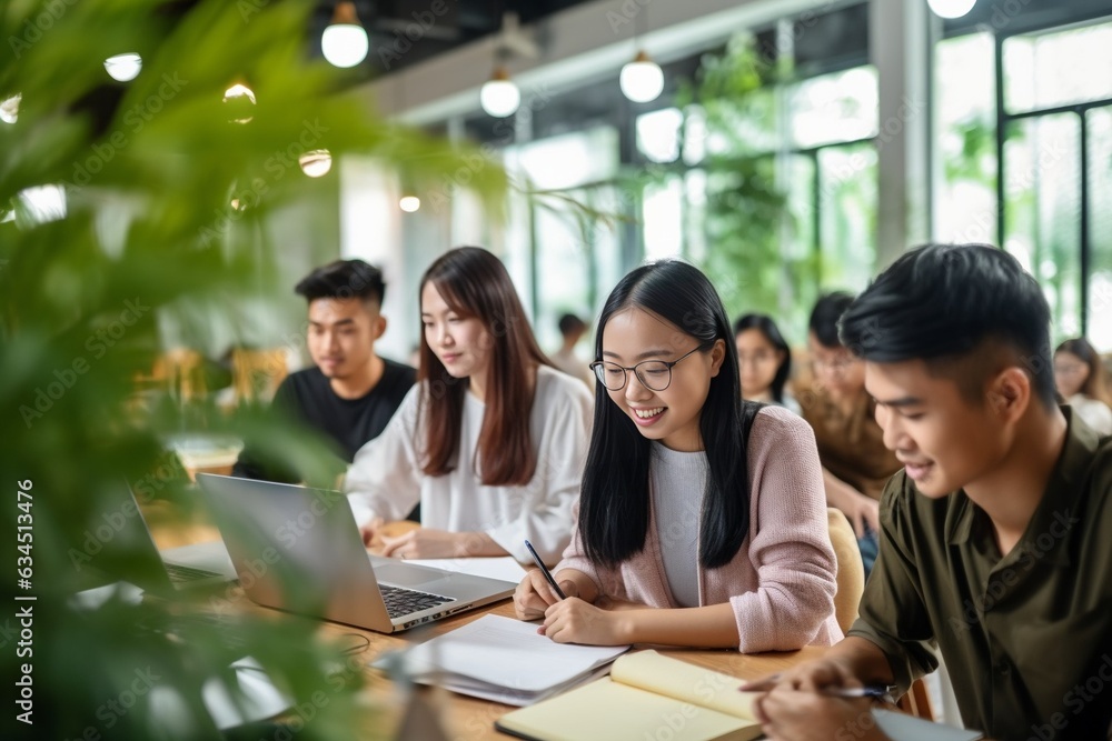 Generative AI : Multi-ethnic students working on common project thinking create new approach for challenge solution Generative AI : Multi-ethnic students working on common project thinking create new approach for challenge solution
