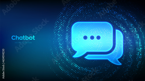 Chat icon made with binary code. Chatbot assistant application. Talk bubble speech. Dialogue balloon. Binary data. Virtual tunnel warp made with digital code. Data Flow. Vector Illustration.