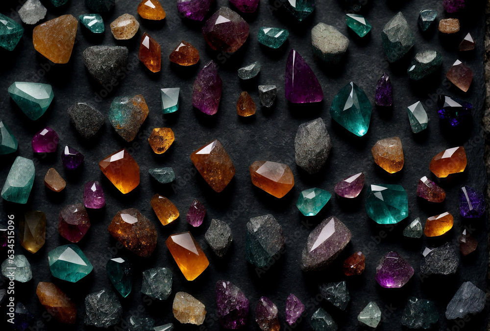 Fototapeta premium A collection of colorful gemstones on a black background