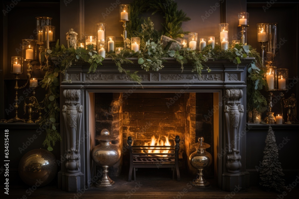 tinsel draped gracefully across a fireplace mantel fireplace with christmas decorations tinsel draped gracefully across a fireplace mantel fireplace with christmas decorations