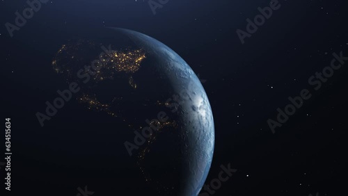 footage of planet earth whole round 3D orbital rotation with day night transition