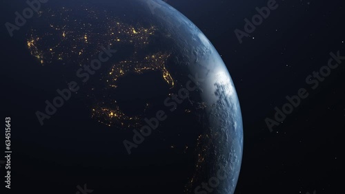 footage of planet earth whole round 3D orbital rotation with day night transition