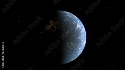 footage of planet earth whole round 3D orbital rotation with day night transition