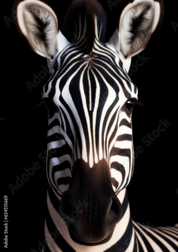 Animal portrait of a zebra on a black background conceptual for frame