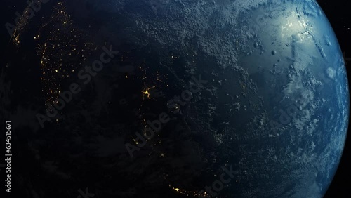 footage of planet earth whole round 3D orbital rotation with day night transition