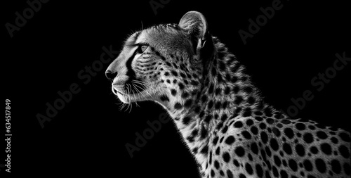 leopard on black background in black and white