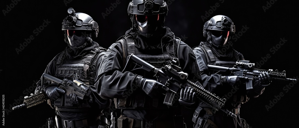 special forces soldier polices group with high technology gun and weapon, Generative AI