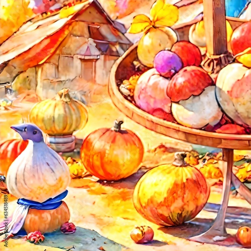 watercolor Thanksgiving cartoon, the festival of the year