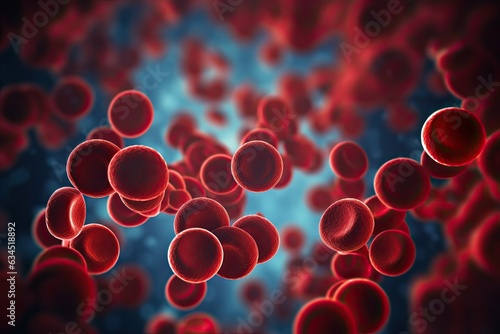 Capturing Blood Cells Up Close: Stunning View of Leukocytes and Erythrocytes in the Bloodstream
 Generative AI photo