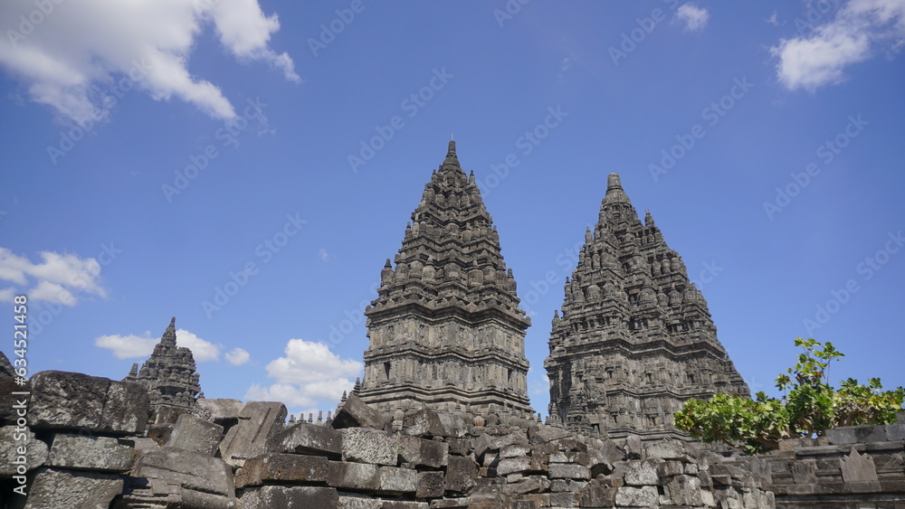 landscape prambanan temple in Indonesian. hindu temple