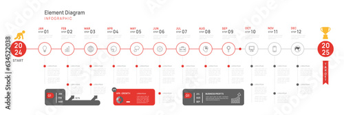 Infographic template for business. 12 Months modern Timeline element diagram calendar, 4 quarter steps milestone presentation vector infographic.