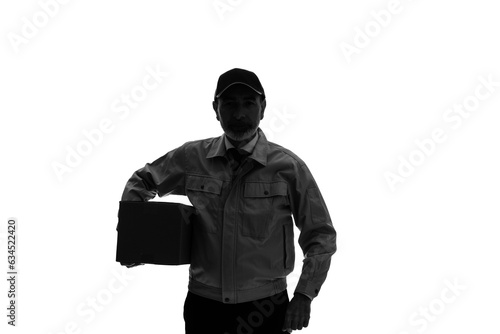 箱を持つ作業服を着た外国人男性のシルエット