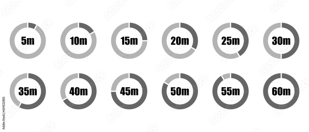 timer vector icon, time, hour, minute, alarm, count with multiple options set, editable