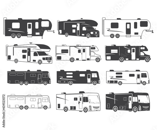 Class A Motorhome EPS, Camper van EPS, RV Camper silhouette,