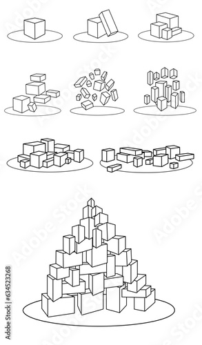 colección set de cubos en diferentes posiciones y tamaños