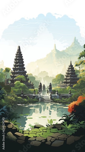 Borobudur Temple  Yogyakarta  Java  Indonesia  Landscape  illustration vector.