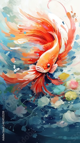 Chinese fighting fish, abstract art, Abstract Watercolor, create a unique and dynamic wallpaper. Generated with AI