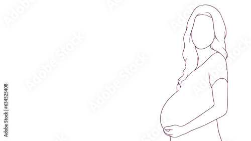 pregnant mom delicately cupping her belly, hand drawn style vector illustration.