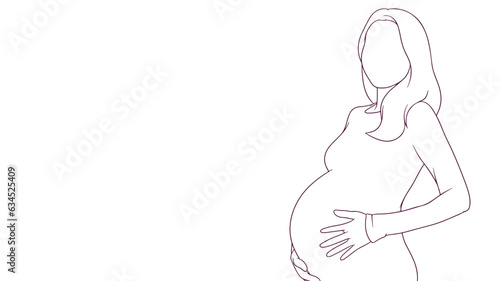 pregnant mom tenderly embracing her belly, hand drawn style vector illustration.