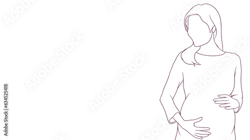 pregnant mom delicately cupping her belly, hand drawn style vector illustration.