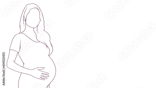 pregnant mom gentle grasp of her belly, hand drawn style vector illustration.