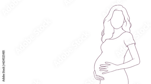pregnant mom caring hold on her belly, hand drawn style vector illustration.