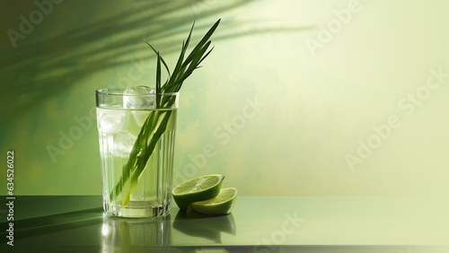 Lemongrass infused water with fresh organic fruits and herbs, non-alcoholic cocktails photo