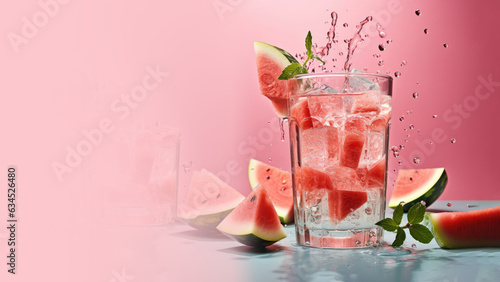 Watermelon infused water with fresh organic fruits and herbs  non-alcoholic cocktails