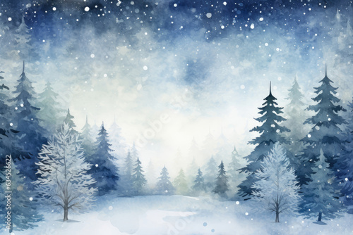 Watercolor illustration of a winter forest at night © Aleksandr Bryliaev