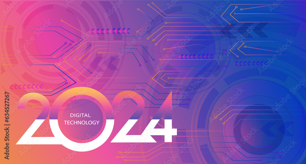 2024 Year of digital technology Background.  Design. Greeting Card, Banner, Poster.