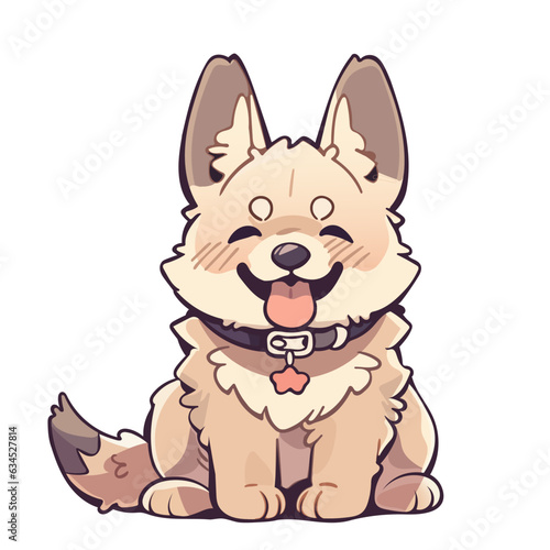 Dog sitting smiling on a white background. Cute animal in cartoon style.