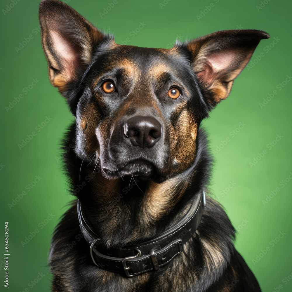 Fototapeta premium A disciplined German Shepherd obeys a command in a studio.
