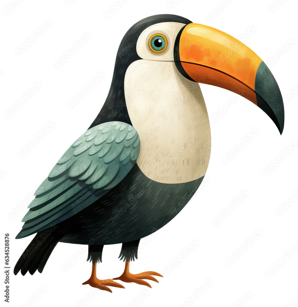 Fototapeta premium Hand drawn watercolor toucan isolated. Cartoon style illustration.