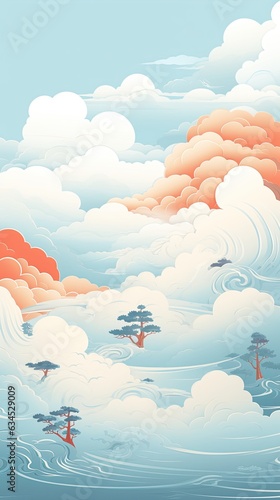 vector of Oriental phone wallpaper, Chinese cloud blue illustration vector
