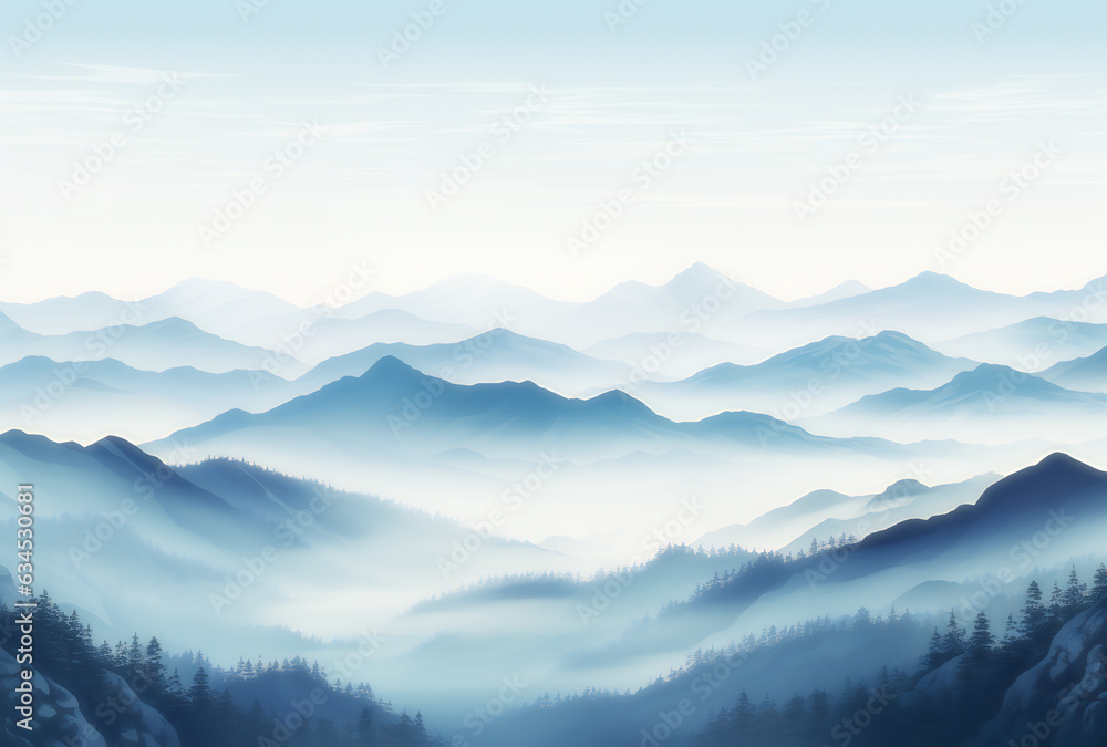 Fog-Blanketed Valley with Layered Mountain Peaks