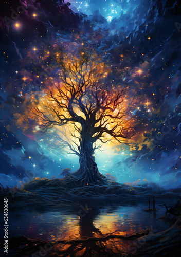 Ethereal Tree of Life in Sparkling Spiral Space