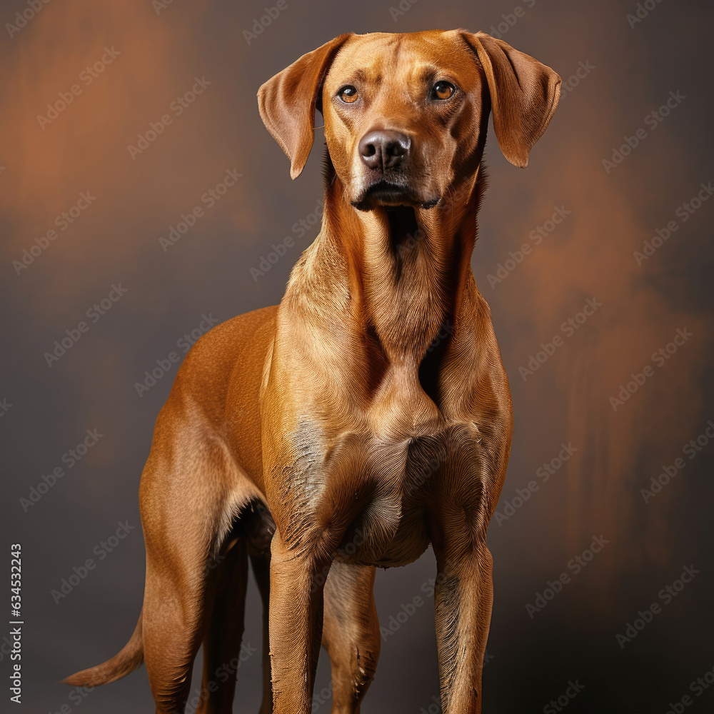 A stubborn dog stands firm in a studio with a brown pastel background, showing determination and a refusal to budge. A stubborn dog stands firm in a studio with a brown pastel background, showing determination and a refusal to budge.