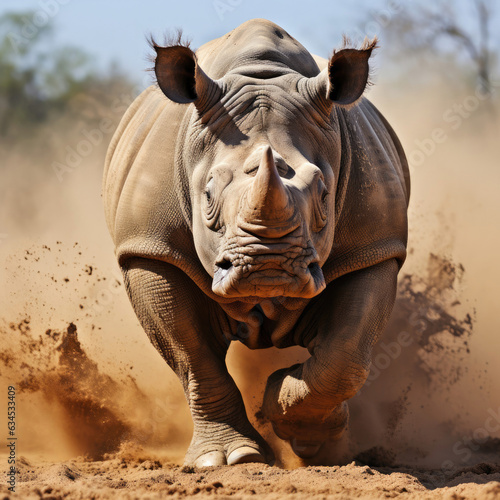 A strong rhino showcases its toughness and determination.