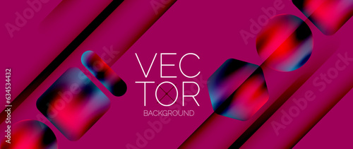 Dynamic bright colorful geometric elements with fluid gradients, lights, shadows blend in a minimal backdrop, creating captivating composition
