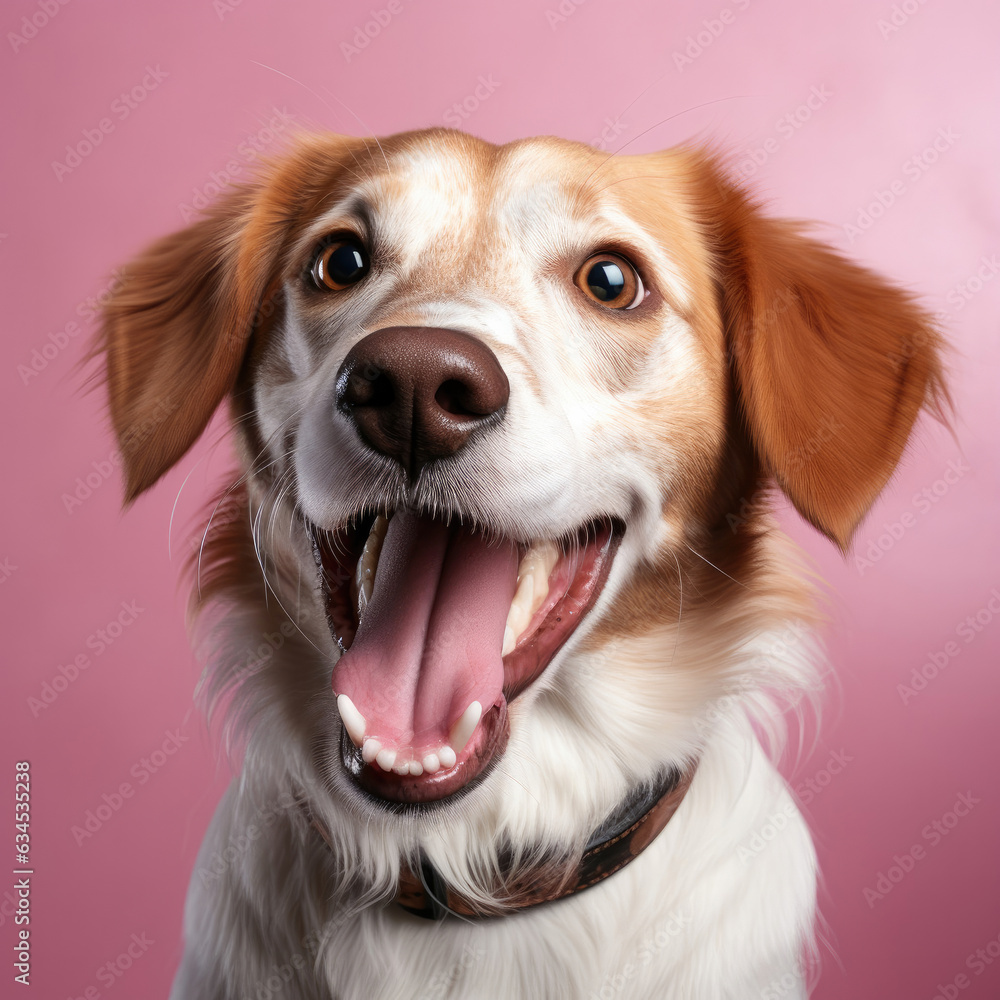 A joyful dog with sparkling eyes and a playful smile.