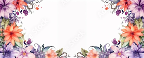 Watercolor of flowers frame on white background  botanical border