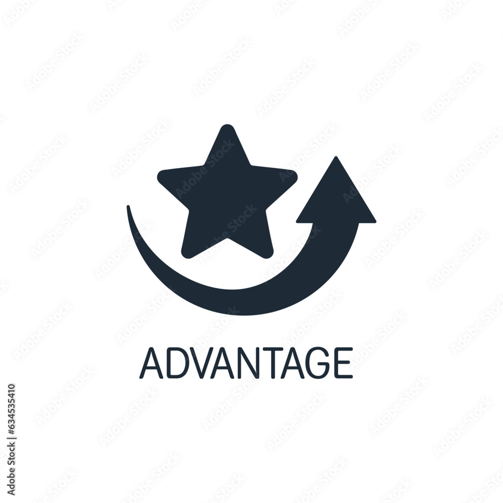 Obraz premium Arrow moving up and a star. Advantage, leadership. Vector linear icon isolated on white background.