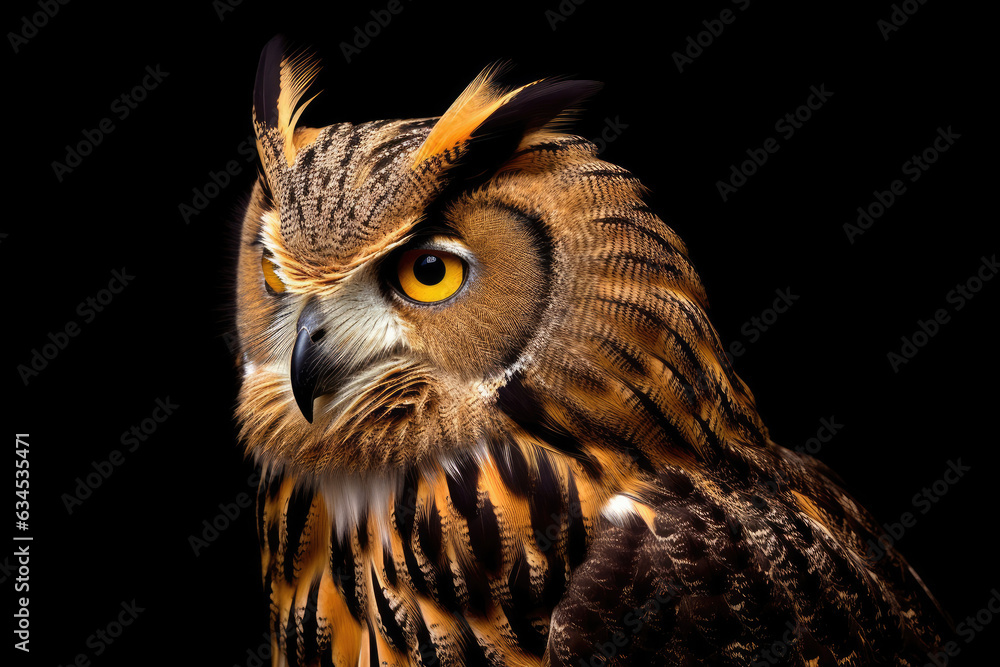A dignified Eagle Owl exuding an aura of wisdom and authority. - obrazy, fototapety, plakaty 
