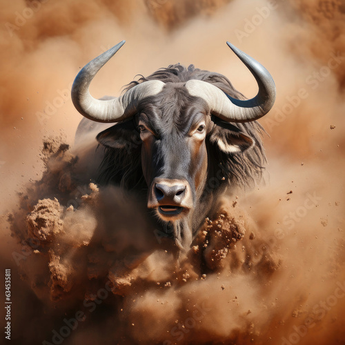 A strong wildebeest showcases its stamina and determination.