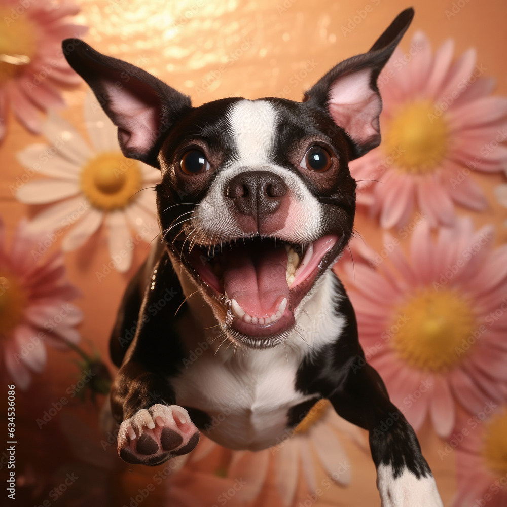 A merry Boston Terrier radiates happiness and excitement. A merry Boston Terrier radiates happiness and excitement.
