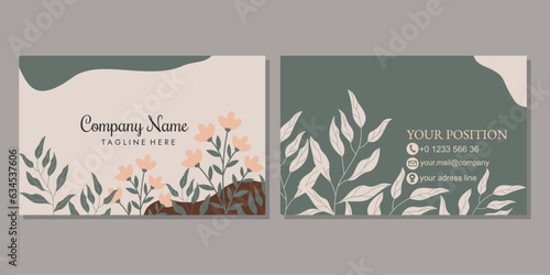Set of modern business card print templates. design with hand drawn floral pattern. landscape orientation for identity cards, business cards, covers, invitations