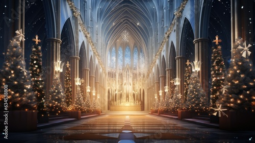 majestic cathedral decorated for the season as a background to commemorating Christmas