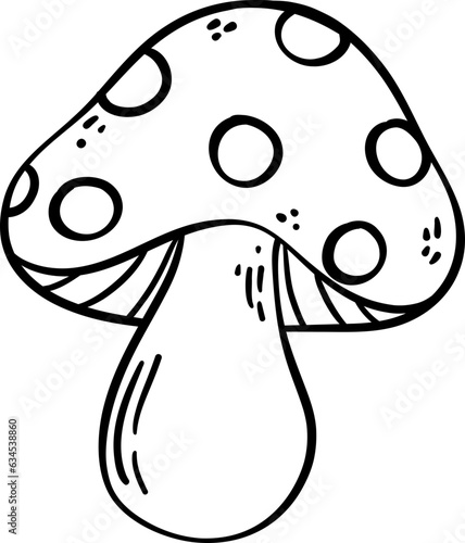 A cute autumn mushroom playful outline Doodle Illustration. Whimsical Fall Hand Drawing Art