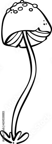A cute autumn mushroom playful outline Doodle Illustration. Whimsical Fall Hand Drawing Art
