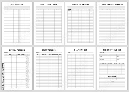 Minimalist planner pages templates. Printable business planner Page .Bill Tracker, Affiliate Tracker, Supply Inventory, Cost & Profit Tracker, Return Tracker,Sales Tracker,Monthly Budget, Bill Tracker